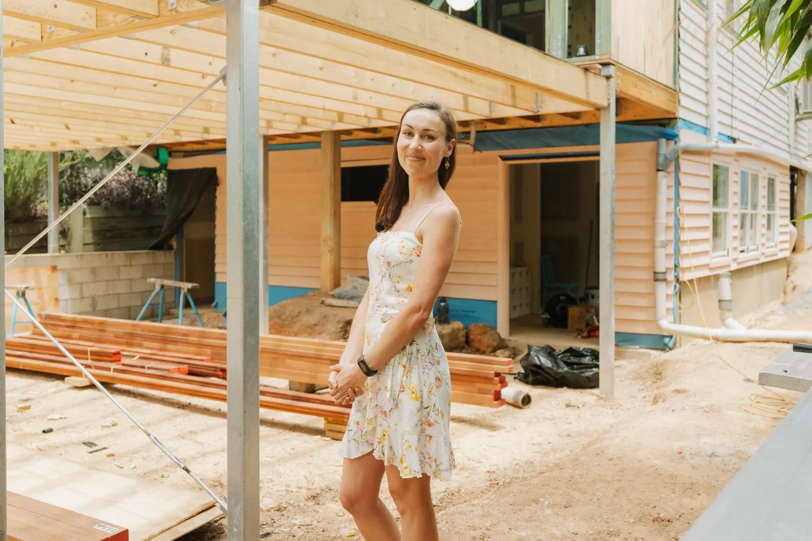 Tomas Farr with client on alfresco extension site Brisbane