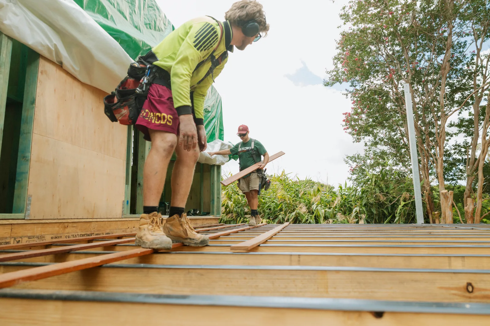 Team framing roof deck extension Brisbane