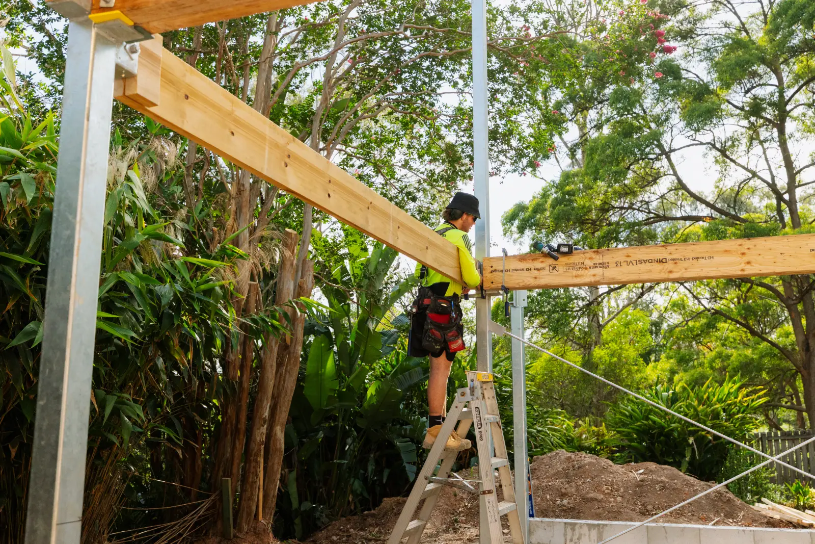 Timber beam framing house extension Brisbane